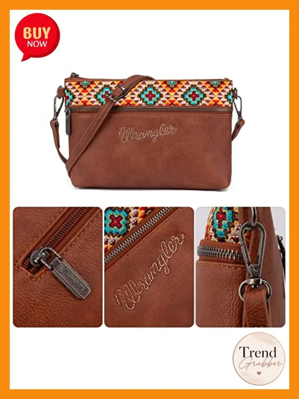 Wrangler Western Tapestry Embroidered Crossbody Clutch Wristlet Purse